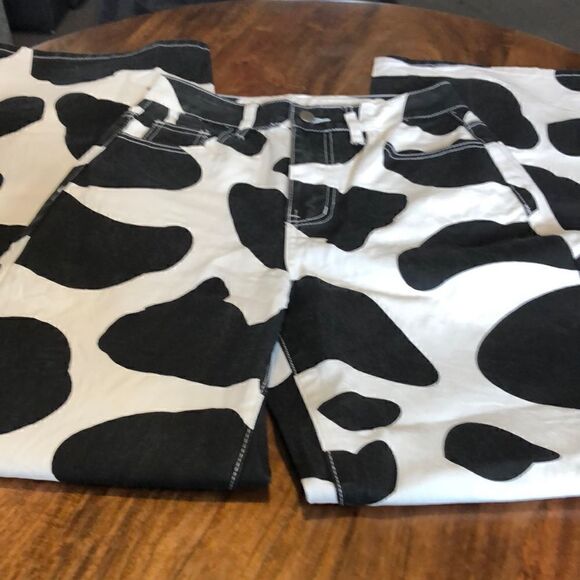 WDIRARA high waist wide leg jeans cow print size small - Picture 1 of 8